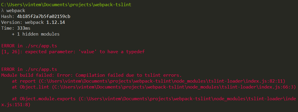 Webpack tslint results